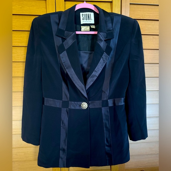 Sioni Navy Blue Designer Rhinestone Button Luxury Glamorous Blazer, Jacket, Sz 8 - Picture 1 of 12